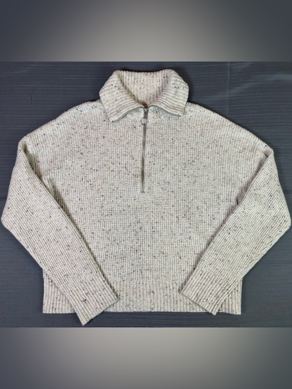 William Rast Quarter Zip Sweater L Cream Speckled Knit Pullover